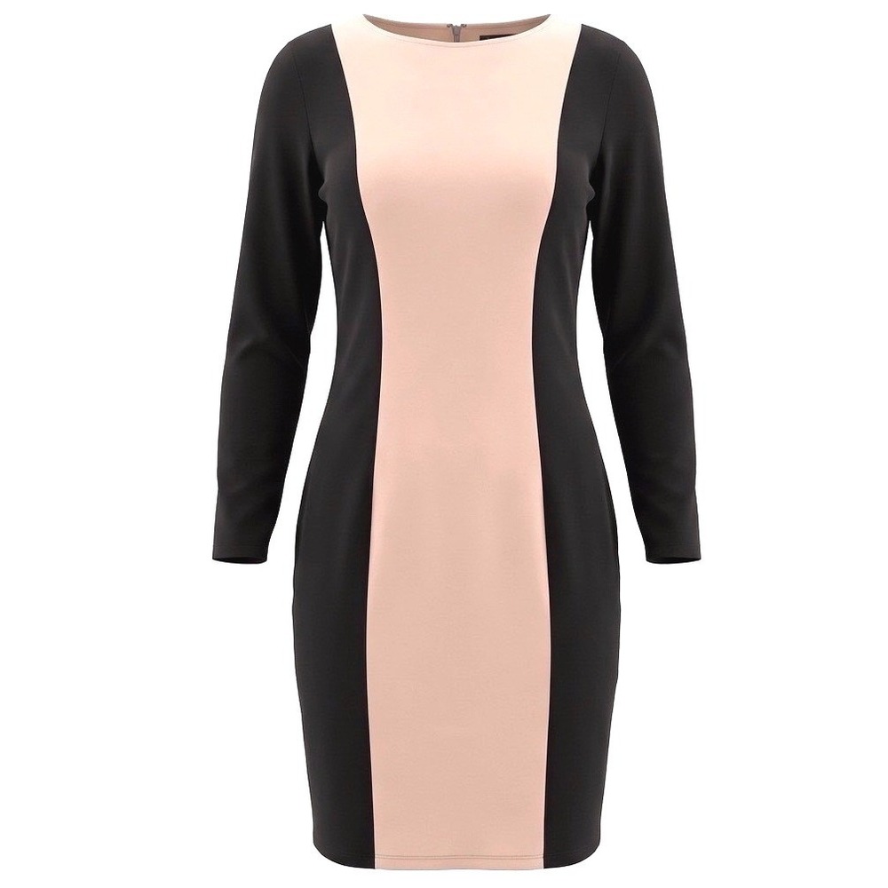Alice + Olivia Amena Employed Colorblock Sheath Dress Size 2 Nude Career Office